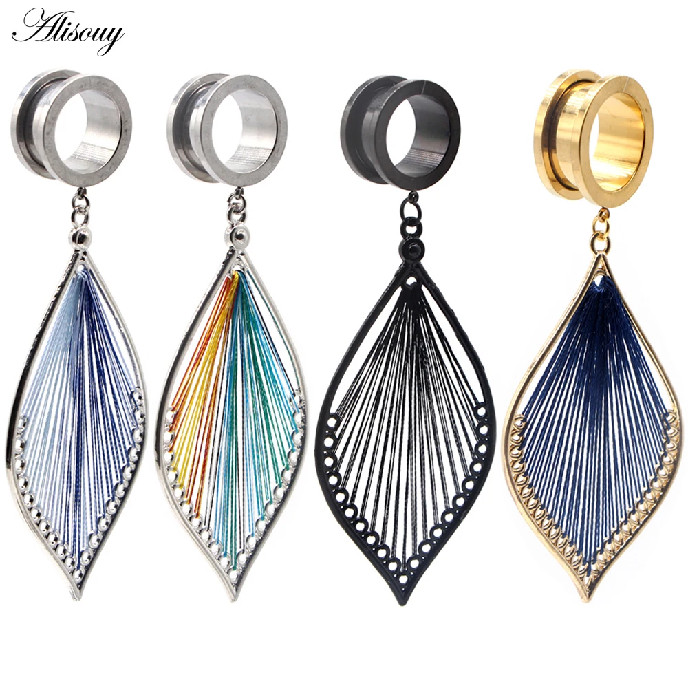 Alisouy 2pcs 6-25MM Stainless Steel Ear Plugs and Tunnels Dangle Ear Piercing Expansion Ear Stretched Flesh Tunnels Body Jewelry 5