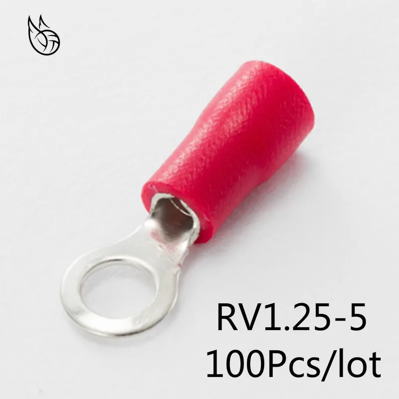 

RV1.25-5 Red Insulated Crimp Ring Terminal Cable Wire Connector 100PCS/Pack RV1-5 RV