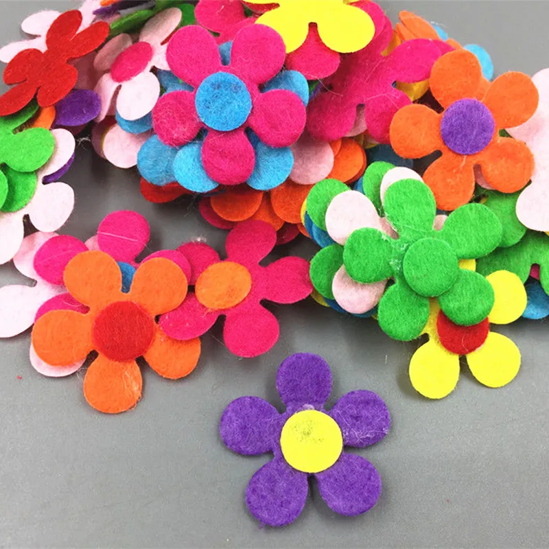 

DIY 200Pcs Flowers shape Felt Appliques Mixed Colors Die Cut Cardmaking Crafts 28mm