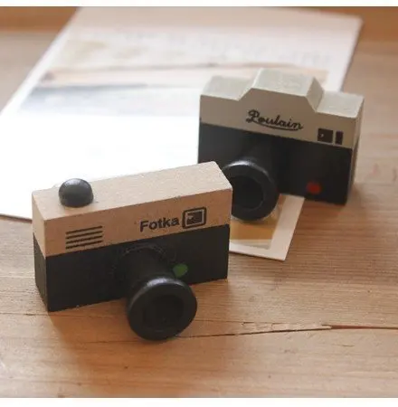Creative Bentoy Wood Retro Small Camera Pattern Seal DIY