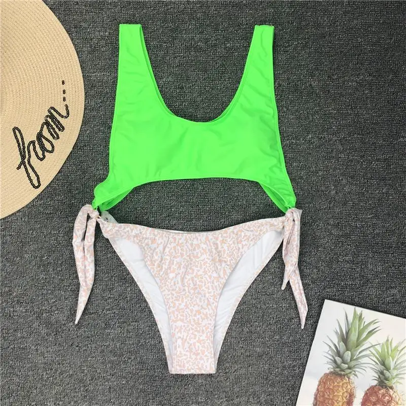 Bikinx Neon green бикини mujer купальники сексуальные боди монокини с высоким вырезом Купальники Женские бандо купальник женский купальный костюм - Цвет: Зеленый