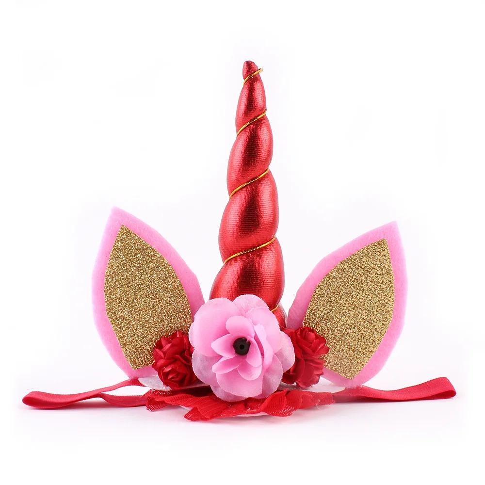 Yundlfy Cute Lace Elastic Unicorn Hair Band Flower Headband Hair Accessories Lovely Kids Crown Headwear Birthday Gift cute baby accessories