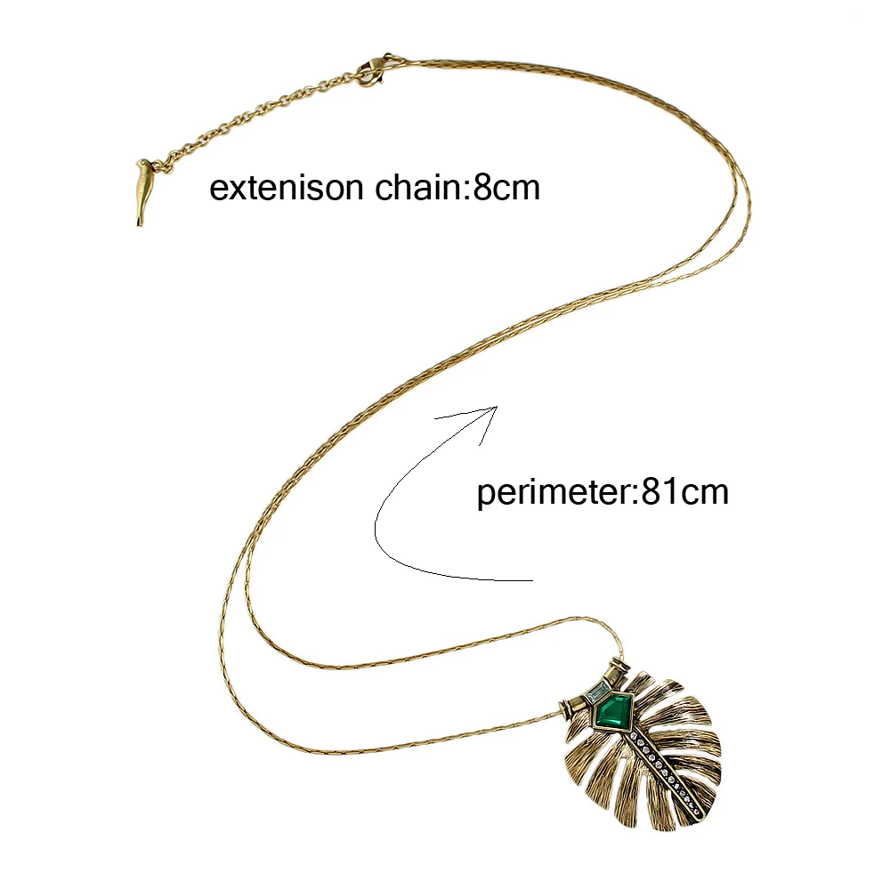 Kayshine Новый костюм Jewelry Цепочки и ожерелья Длинные бронзовые цепи зеленый камень