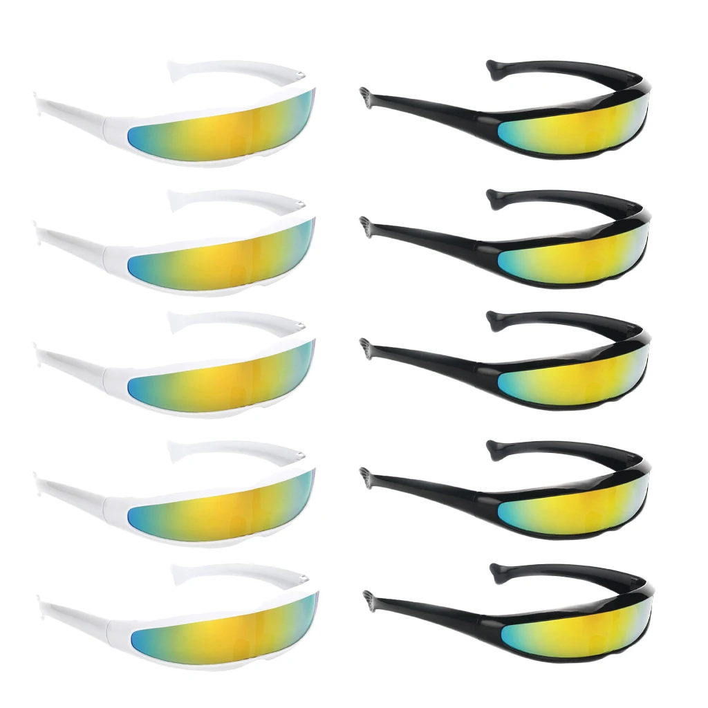 Pack of 8pcs Rainbow Color Novelty Narrow Metallic Futuristic Soldier Space Alien Robot Sunglasses Costume Photo Props