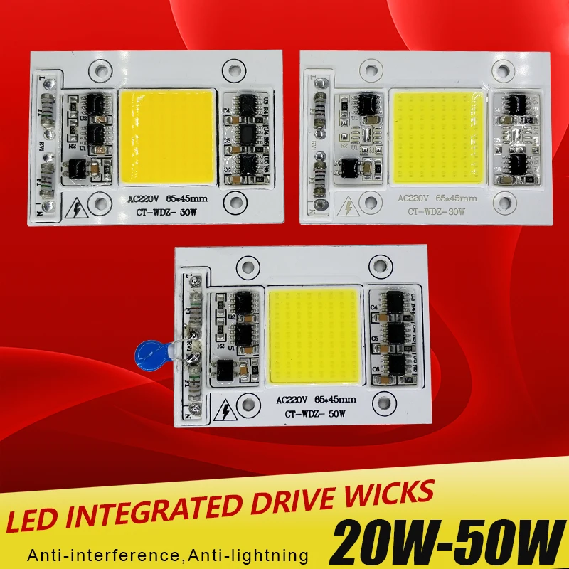 

LED COB Lamp Chip Anti-lightning Anti-interference 20W 30 50W 220V Input Smart IC Driver Fit For DIY LED Floodlight Spotlight Co