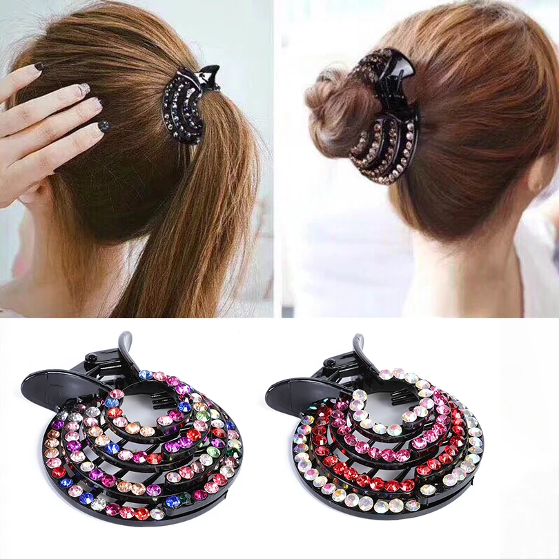 

Haimeikang Colorful Rhinestone Bird Nest Claw for Women Girls Hair Claws Clips Horsetail Hairpin Headwear Hair Accessories