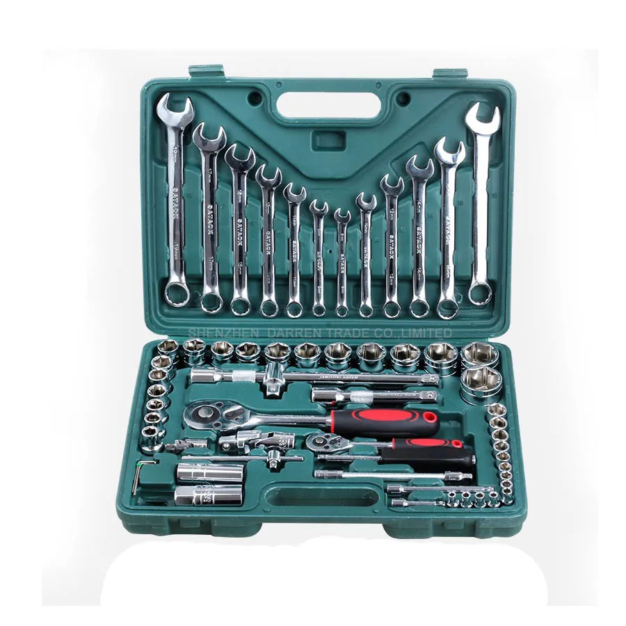 

61 pcs /set Socket Wrench Set Multi-function Spanner Car Ship Machine Repair Service Tools Kit with Heavy Duty Ratchet