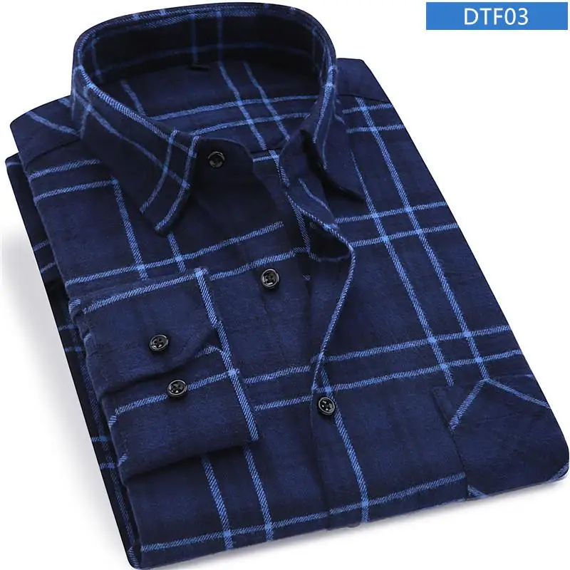 New Plaid Flannel Mens Shirts Long Sleeve Social Masculino Brand Male Shirts - Цвет: DTF03