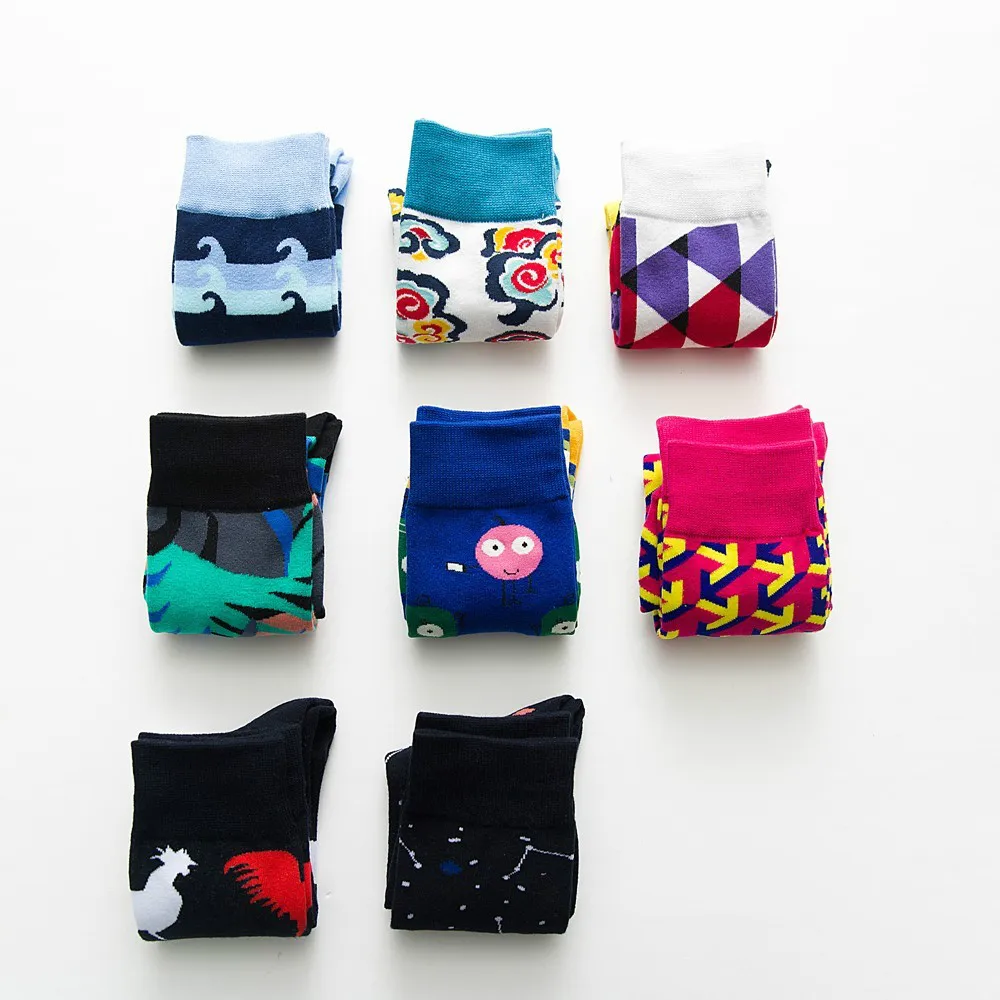 Модные Цветные счастливые Мужские Носки с рисунком петуха, облака, мягкие, дышащие, хлопковые, спортивные, пушистые, забавные носки, мужские, черные