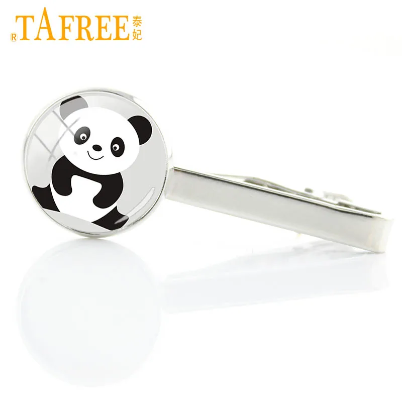 TAFREE винтажные животные черно-белая панда Зажимы для галстука для мужчин стеклянный кабошон, животное искусство галстук бар булавки подарок для бойфренда ювелирные изделия E760