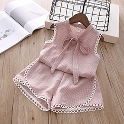 Sommer-Neue-Kinder-Kleidung-Tragen-M-dchen-Mode-Plaid-Tank-Shorts-Set-2-st-cke-Baby