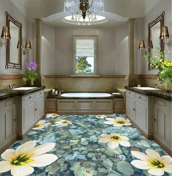 

Free shipping 3D Custom flowers on river Wall Sticker starfishs Bathroom Flooring Painting Photo Wallpaper for Walls 3d