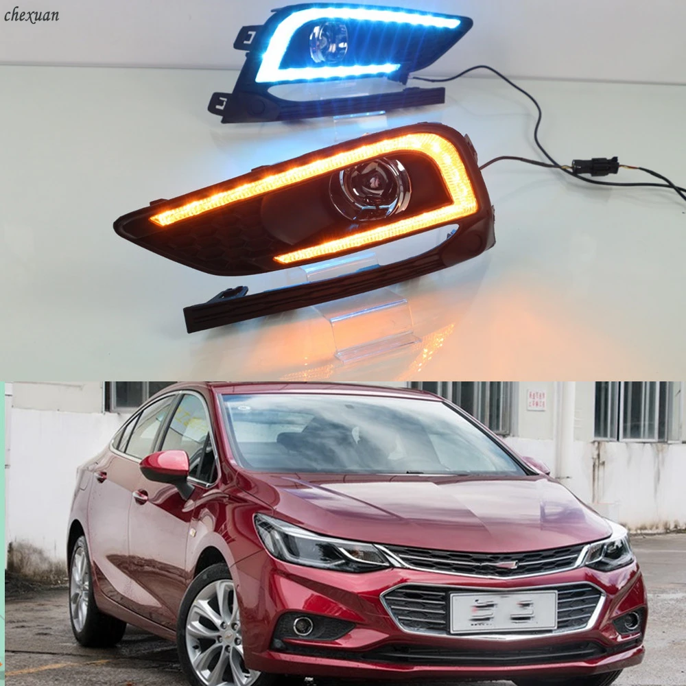 

CSCSNL 1 set For Chevrolet Cruze 2016 2017 12V ABS LED DRL Daytime Running Lights fog lamp hole with turnning Yellow Signal