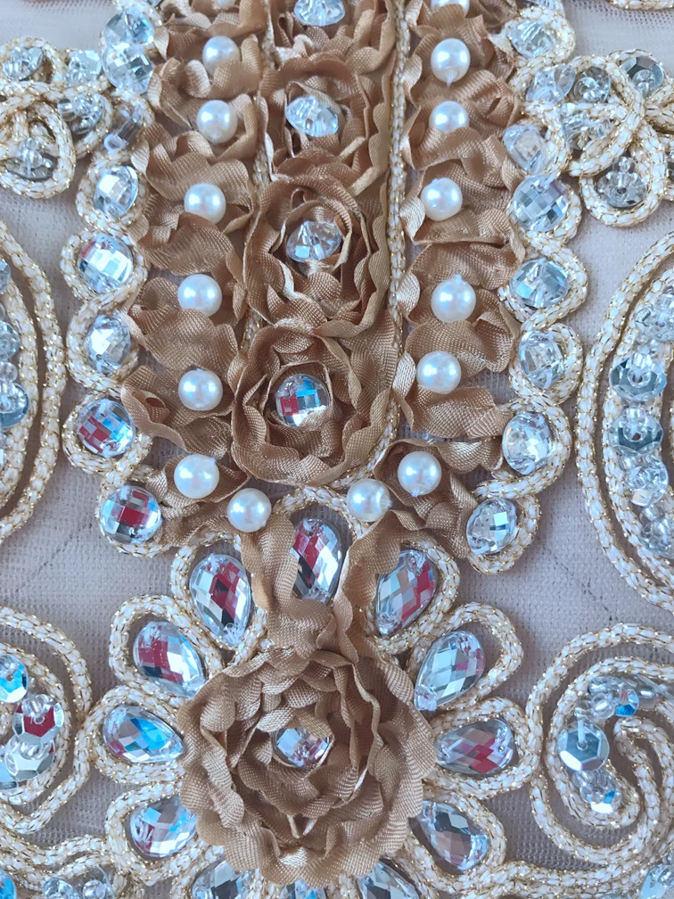 Handsewing Кристалл Шампанское патчи пришить Silver Блёстки Стразы Кружева Аппликация 34*24 см для платье с топом юбка