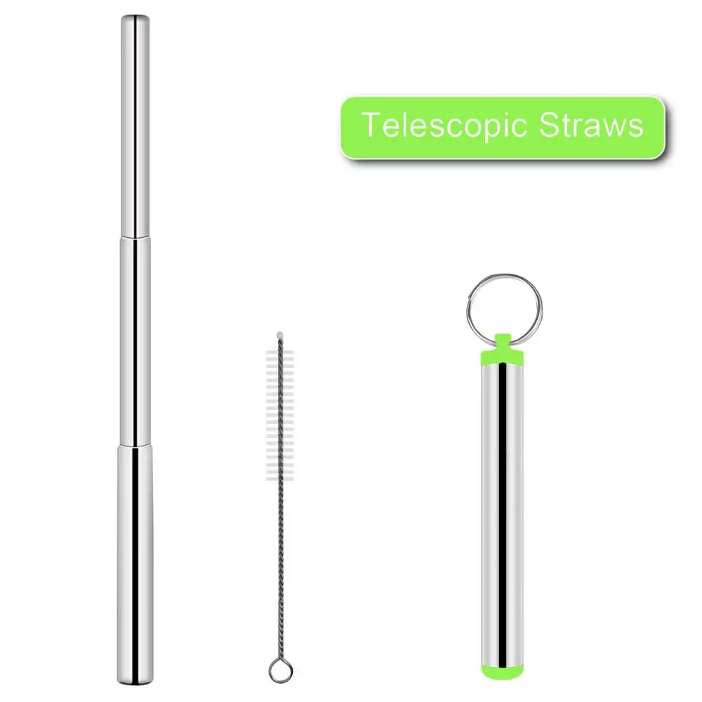 

50PCS Reusable Stainless Steel Straws, Three-Section Adjustable Telescopic Straight Straw Set with Cleaning Brush