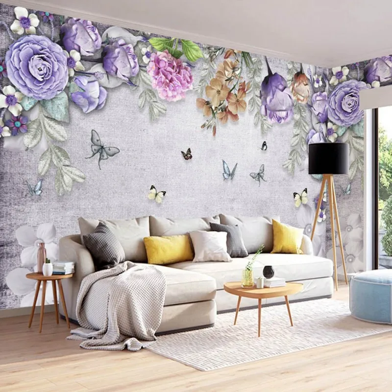 

Custom 3d wallpaper European style hand painted flowers Balcony bedroom decoration backdrop wall wallpaper mural