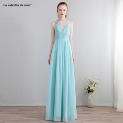 Vestido de madrinha de casamento longo Новый кружево шифон линии Румяна светло голубой подружки невесты платья для женщин длинные плюс размеры дешевые