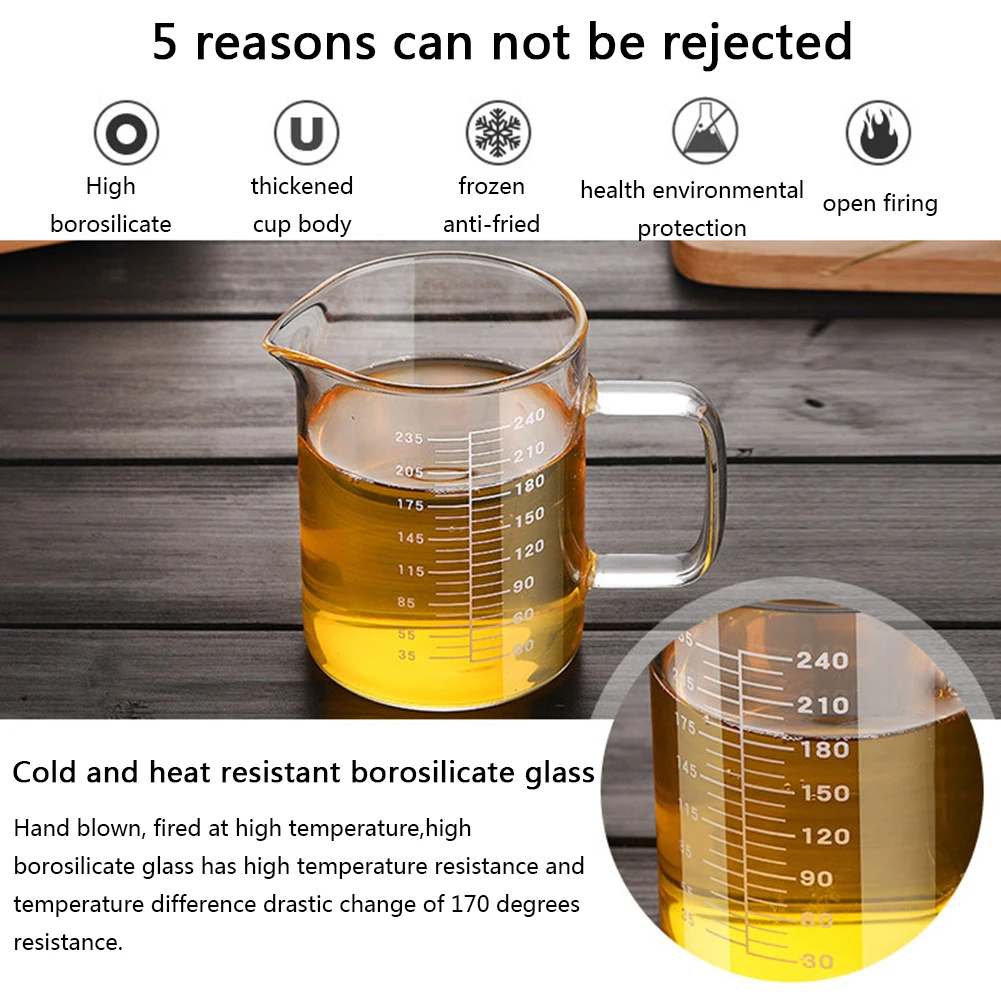 240 мл Прозрачный мерный стаканчик с градуированной шкалой боросиликатного высокотемпературного сопротивления микроволновая печь Подогрев молока чашка