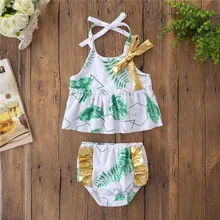 Одежда для купания для маленьких девочек, цветочный принт, бант, бикини пляжный купальник, комплект, детская одежда для купания, пляжная одежда для купания для девочек