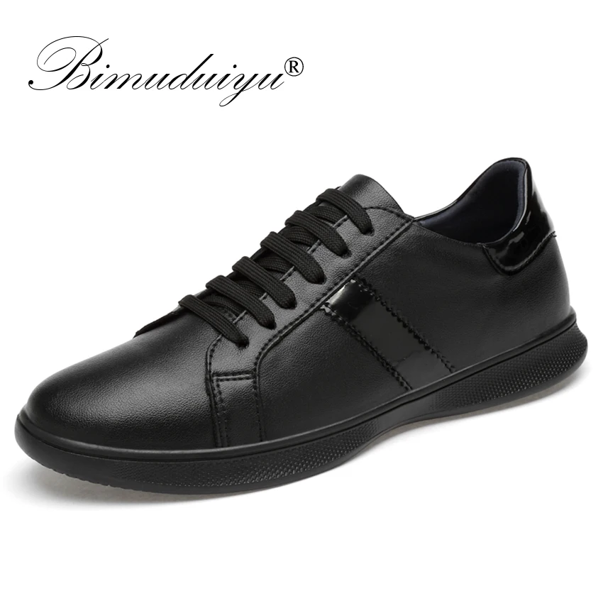 

BIMUDUIYU Brand Men's Genuine Leather Casual Shoes Fashion Male Lace up Black Shoes Men Flat Heel White Sneakers tenis masculino