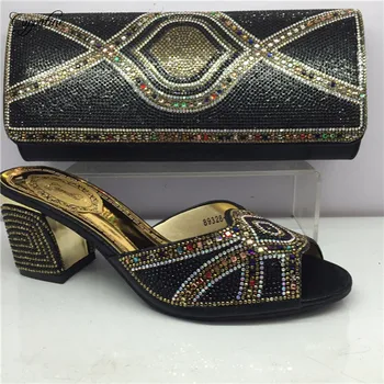 

Wholesale price black high heel shoes with pump bag set latest sandals and handbag GY29 heel height 6cm