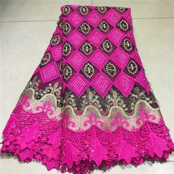 

2019 Latest African Swiss Voile Lace High Quality African Guipure Lace Fabric With Stones Embroidered Lace Fabric For Party