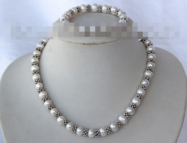 

07725 white round freshwater cultured pearl necklace bracelet set