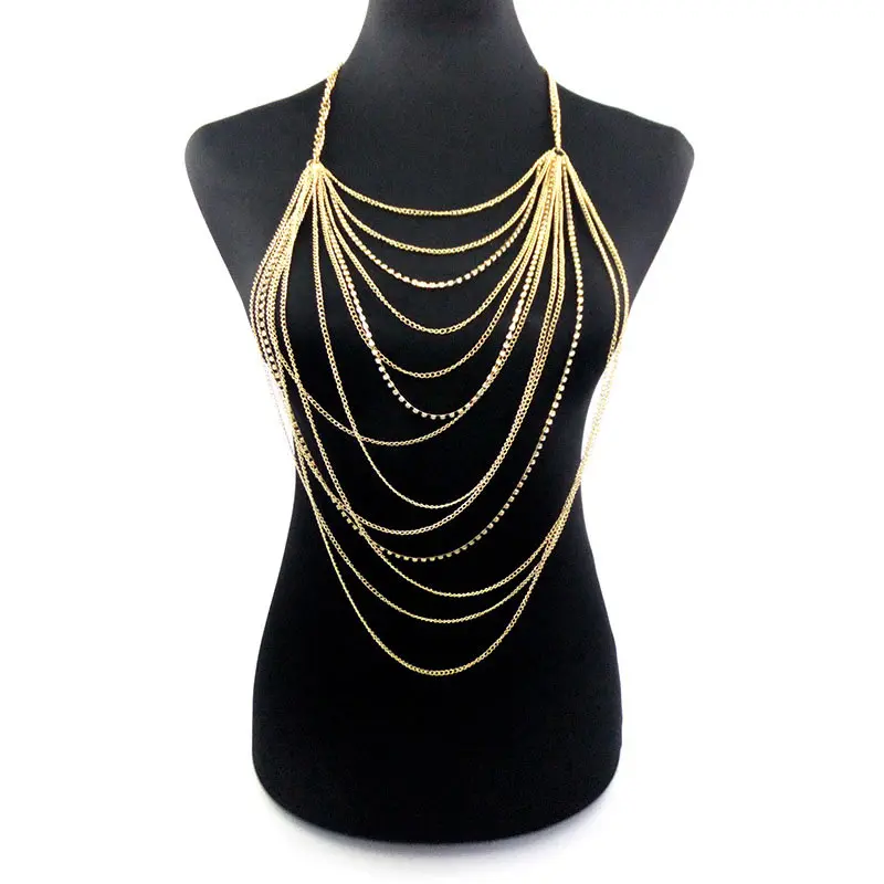 Buy Multilayer Rhinestone Tassel Body Chain Necklace