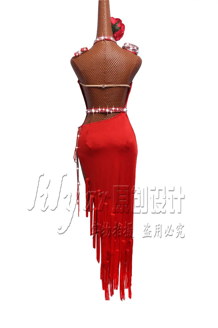 Платье для латинских танцев, женская одежда для выступлений, красные Сексуальные облегающие платья без бретелек в китайском стиле для латинских танцев, женские костюмы