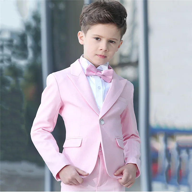 KUSON Jacket Pants 2Pcs Set Pink Boys suits for weddings Kids Prom Wedding Suits for Boy Children Clothing Formal Costume