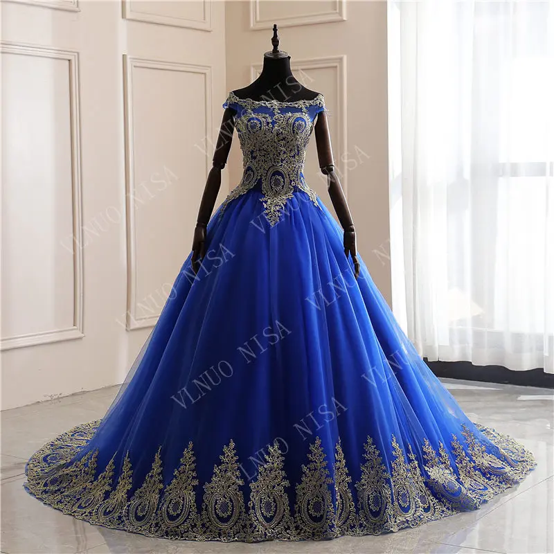 Новое поступление весна лето романтическое Роскошное винтажное свадебное платье с кружевной аппликацией голубое белое длинное 80 см шлейф - Цвет: Blue