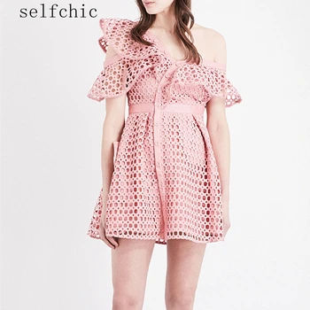 

Pink Dress Women Sexy One Shoulder Lace Dresses
