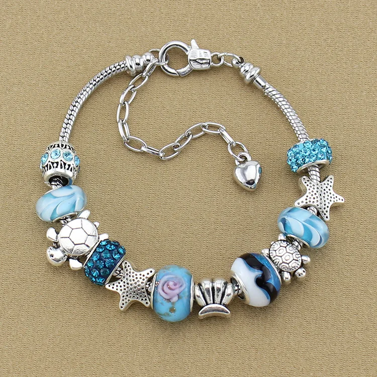 

Women Bracelet Silver Plated Crystal Charm Bracelet for Women DIY Beads Shell Bracelets & Bangles Jewelry Gift