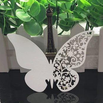 

50pcs/lot Butterfly Laser Cut Table Mark Wine Glass Paper Name Place Cards Wedding Birthday Baby Shower Christmas Party Supplies