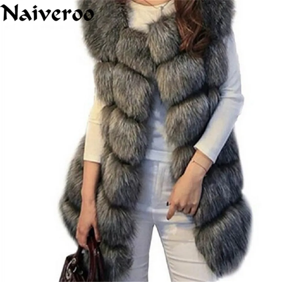 

2019 New Women Winter Jacket Oversize 5XL 9 Colors Elegant Female Slim Waistcoat Sleeveless Outerwear Faux Fur Fur Coat