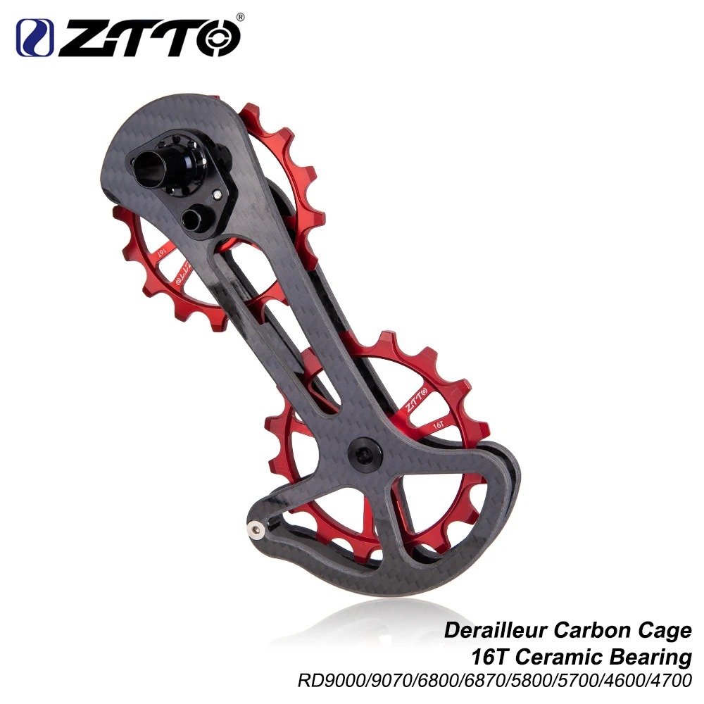 

ZTTO road bike carbon fiber derailleur Cage with 16T ceramic jockey wheel 16T oversized bottom pulley