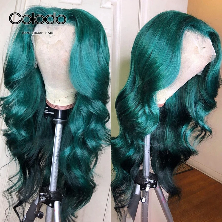 COLODO, предварительно выщипанные цветные человеческие волосы, парики 13x6, зеленый цвет, парик на кружеве, Remy, бразильские волосы, прозрачные кружевные парики для женщин