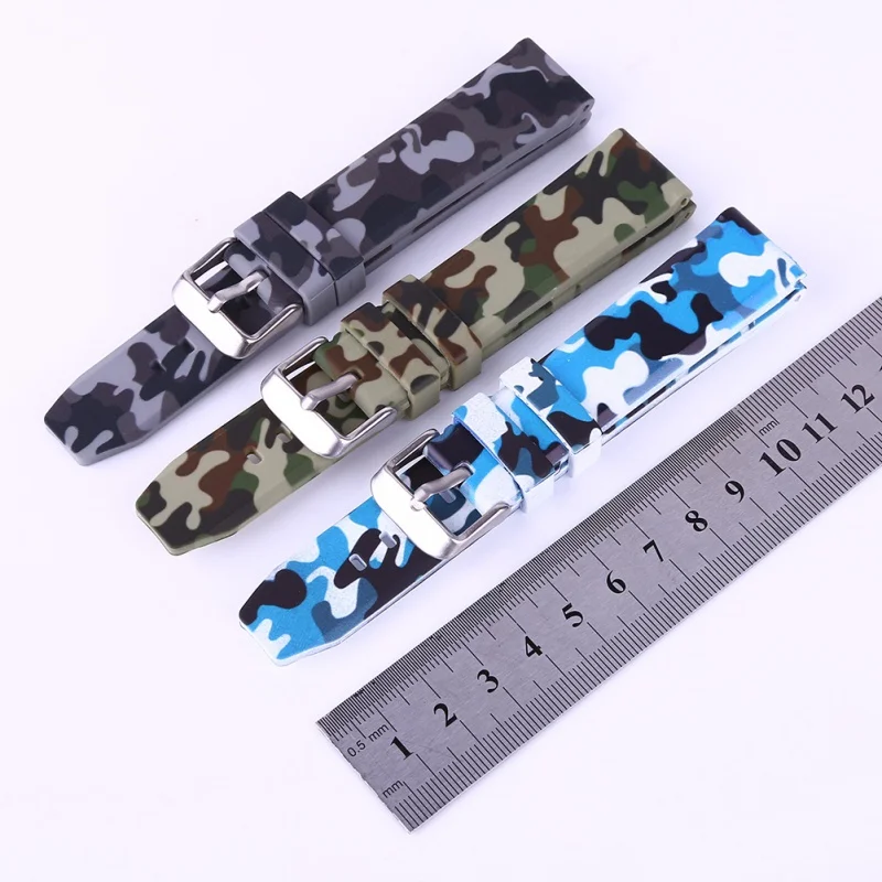 

Liva Girl 2019 Men's Classic Sports Camouflage Silicone Rubber Watch Band 20mm 22mm 24mm Silver Pin Buckle Strap Watchband