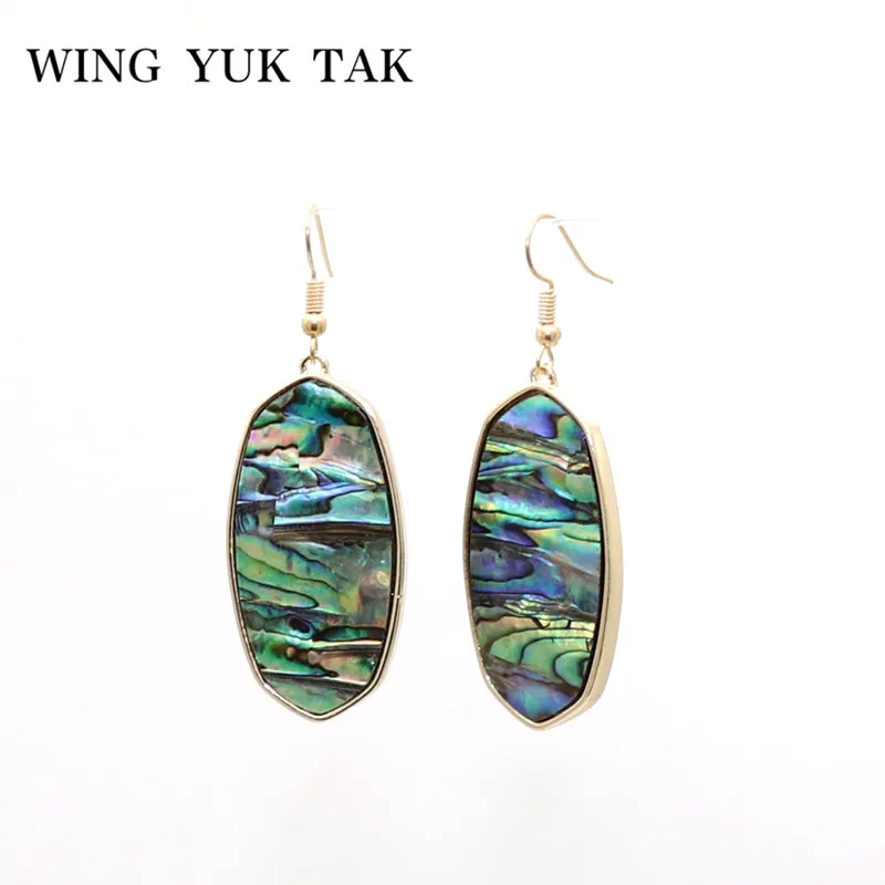 

wing yuk tak 2018 New Design Geometric Natural Shell Earrings Zinc Alloy Fashion Romantic Synthetic Stone Drop Earrings Women