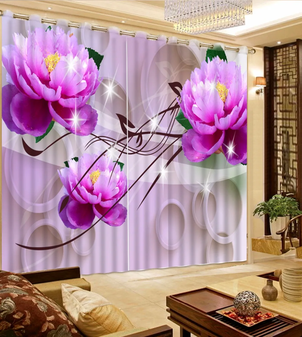 

3D Curtain Fashion Customized Circle Pink Flowers Curtains For Bedroom Custom Any Size 3D Curtain Blackout Curtain Living Room
