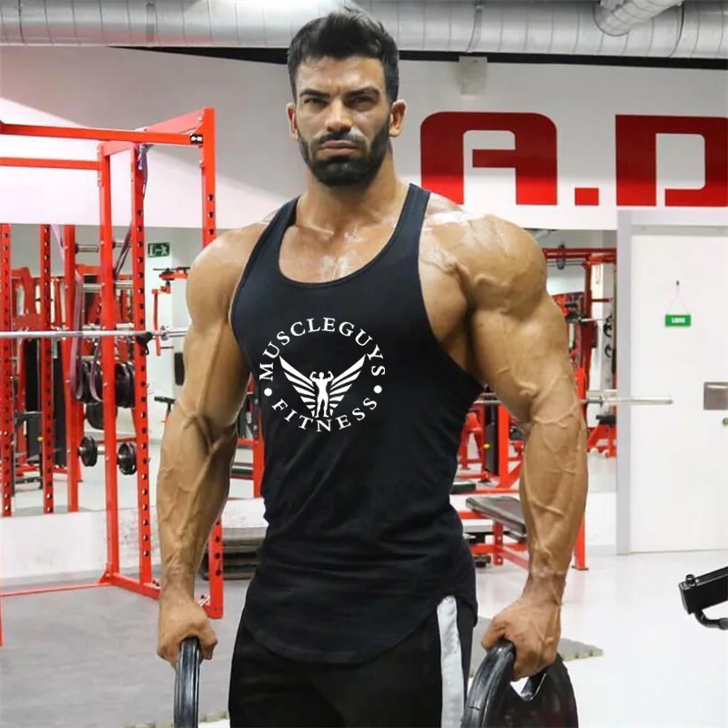 Muscleguys бренд Мужская спортивная одежда для бодибилдинга майка Для мужчин майка для фитнеса рубашка без рукавов однотонная хлопковая майка для мускулистых мужчин