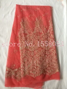 

LJY-70919 embroidered mesh lace fabric in pink color French net lace fabric 5yds/pc for wedding dress