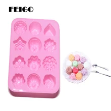 FEIGO 1Pcs 3D Silicone Cake Mold 12-Cavity Flower Muffin Chocolate Candy Pudding Cupcake Mini Ice Mold DIY Cake Decorating F194 skeleton skull head silicone chocolate muffin cupcake candy ice cube mold halloween