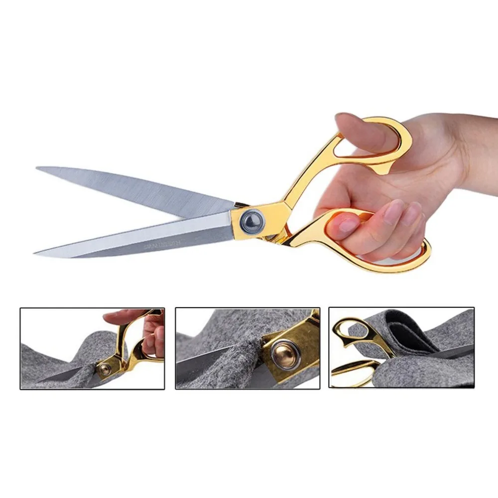 

8/9.5/10.5 inch Scissor Gold Handle Stainless Steel Tailor Sewing Scissors Blade Dressmaking Shears Fabric Craft Cutting Textile