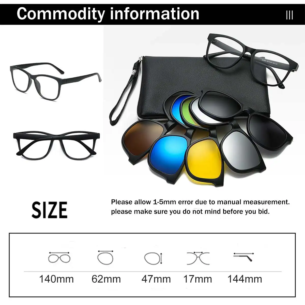 6 IN 1 Night Vision Glasses Polarized Sunglasses Retro Frame Eyewear Night Vision Driving Optical Glasses With Carry Bag 2230A