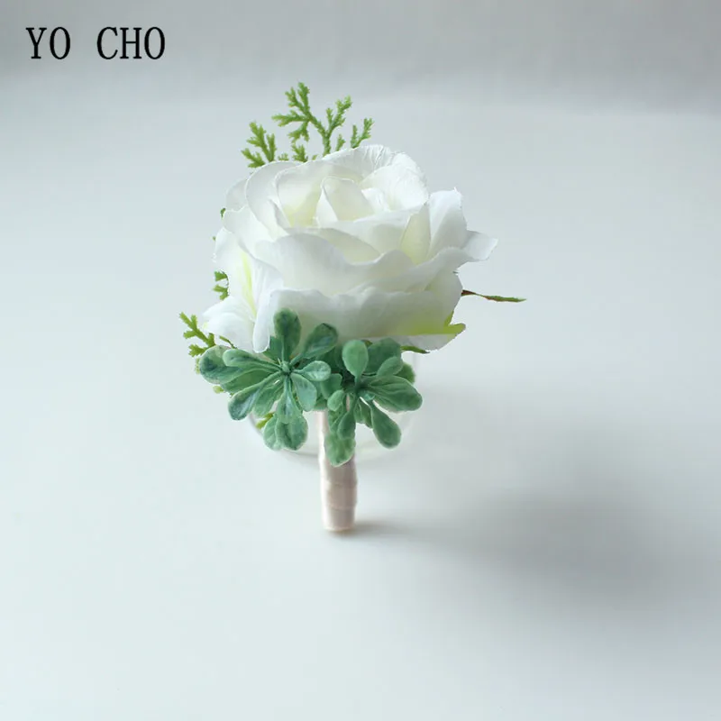 wedding boutonniere corsage white roses silk flowers (37)