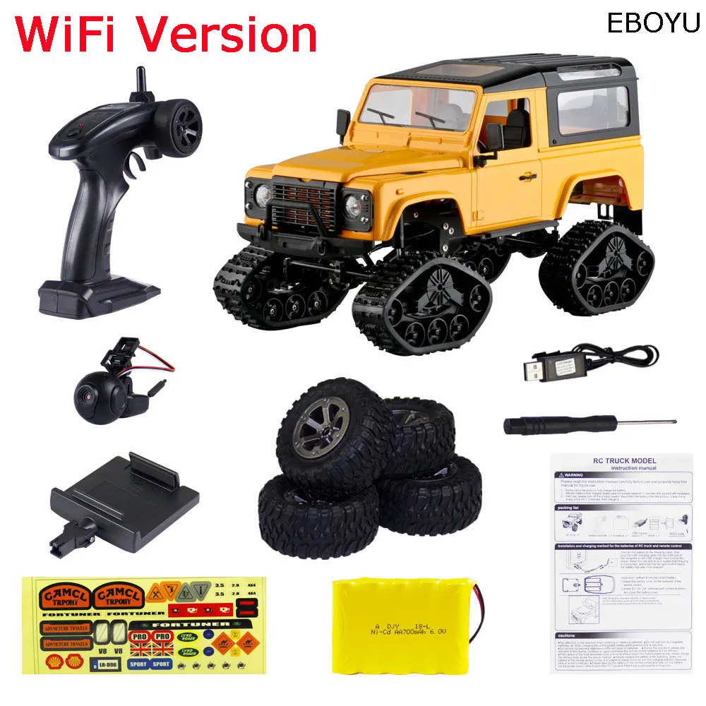 EBOYU FY003AB WiFi 2,4 Ghz 1/16 4WD зимние шины грузовик внедорожник RC грузовик+ внедорожные шины WiFi FPV 0.3MP камера классический ретро RTF - Цвет: Yellow WiFi Camera