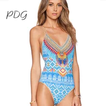 

One Piece Swimsuit Swim Dress Women Summer Sexy Printed Padded Blue 2017 Vintage Swimming Beach Swimwear Female Bathing Suit