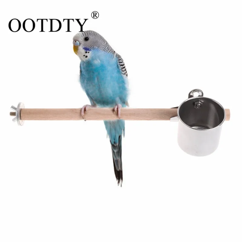 

OOTDTY Food Water Feeding Bird Single Cups With Clip Stainless Steel Parrot Cage Stand