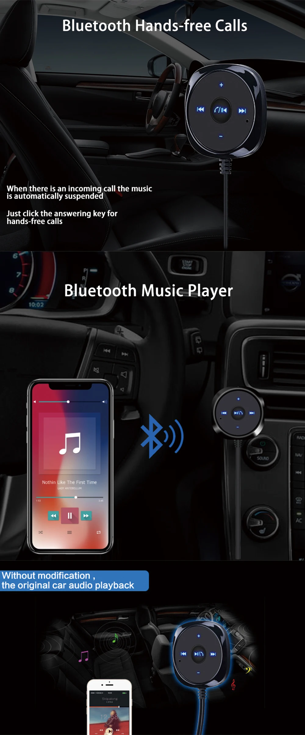 CDEN Handsfree Bluetooth автомобильный комплект MP3-плеер для автомобиля, USB зарядное устройство, Поддержка Siri 3,5 мм Aux Bluetooth Carkit